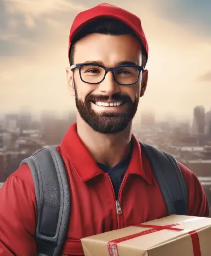 Happy logistics client with parcel